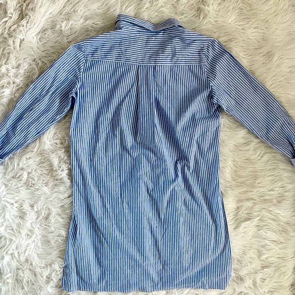White & Blue Striped Button Down High Low Shirt - Picture 4 of 4